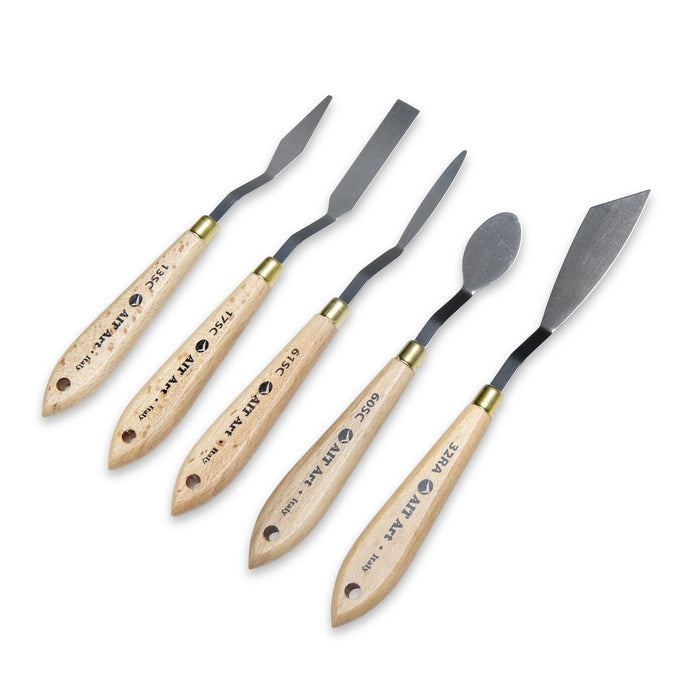 AIT Art Select Painting Knives - Set of 5 - Assorted Trowel Shapes with  Italian Carbon Steel Blades - Durable and Versatile